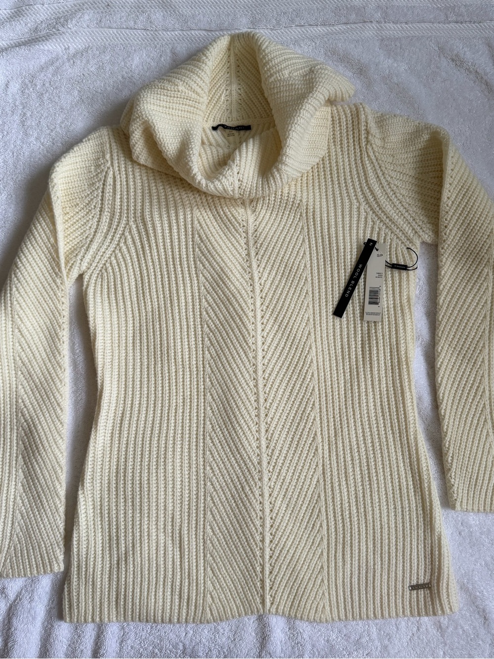 Tahari Cream Cable-Knit Cowl Neck Sweater